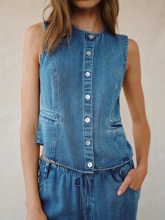 Bella Dahl Jackets & Blazers - NWT BELLA DAHL Denim Medium Wash Western Boho Festival Summer Button Vest XS